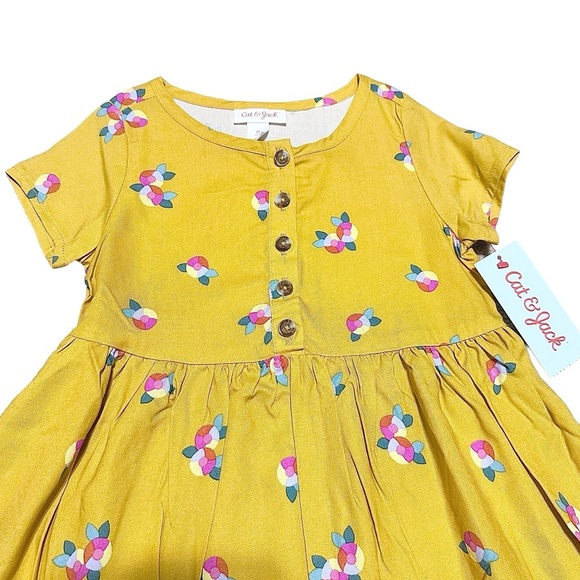 Cat & Jack Yellow Novelty Printed Floral Sun Dress Girls New with Tags 3T - Picture 2 of 5